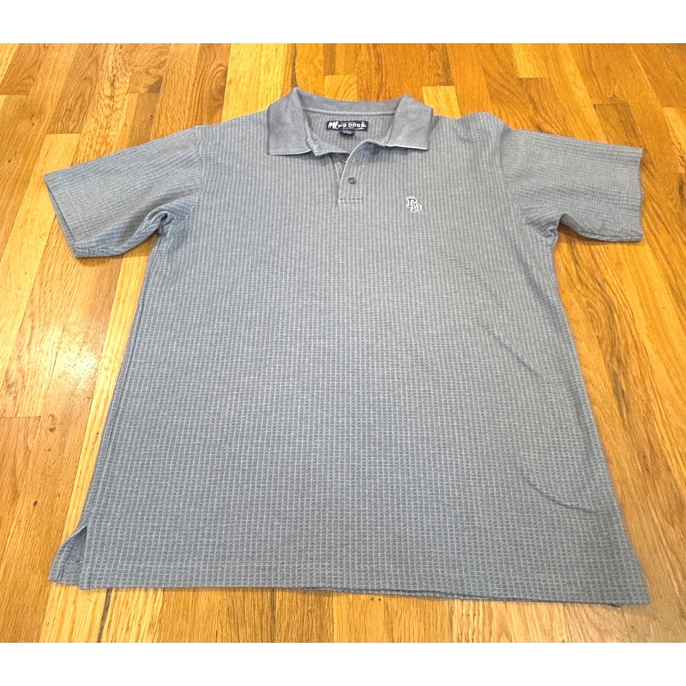 Vtg Big Dogs Mens Large Blue Textured Grid Short Sleeve Polo Shirt BD Logo